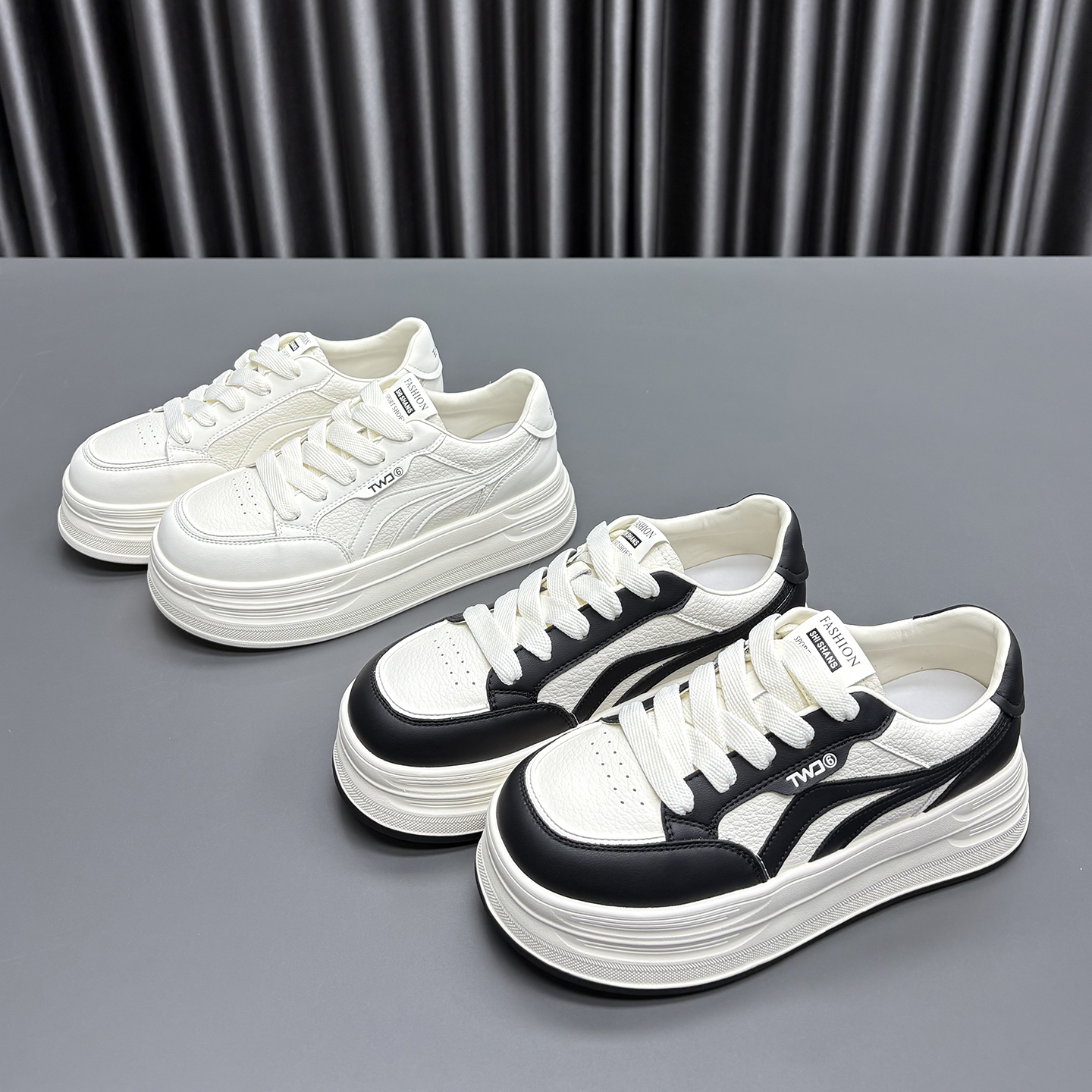 真皮熊猫鞋女2025秋新款厚底板鞋