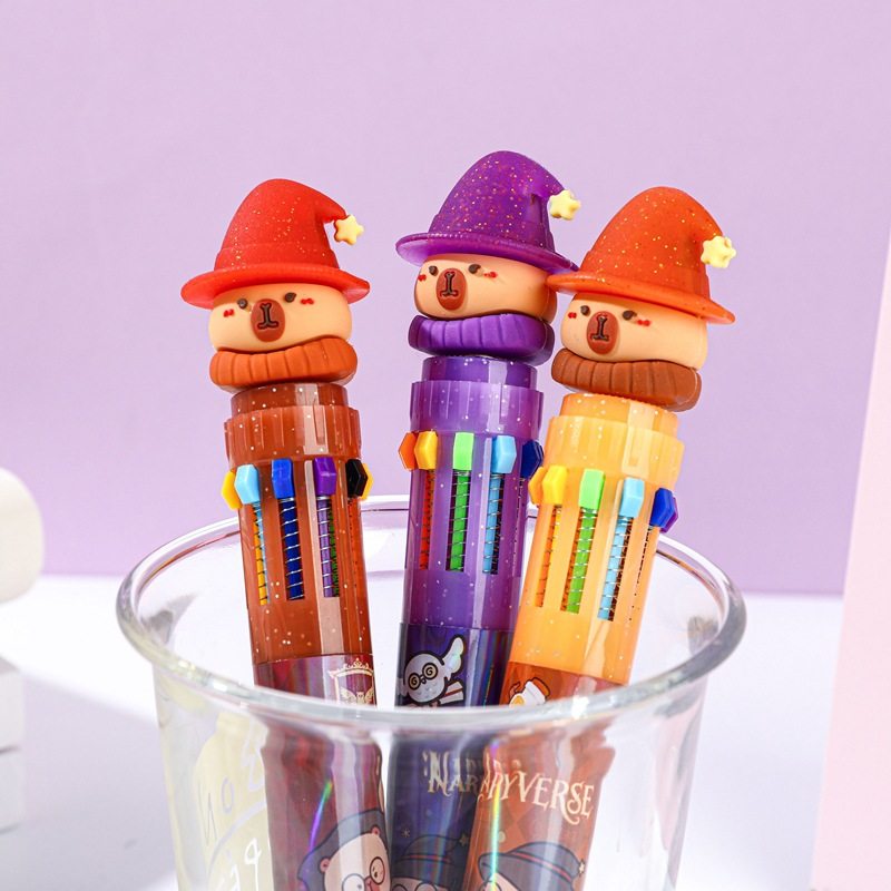 卡皮巴拉魔法系列发光圆珠笔 萌趣豚豚圆珠笔多色组合按动手帐笔