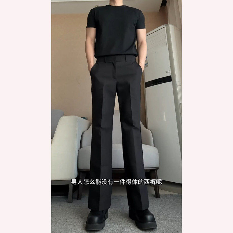黑色直筒西裤男春夏季高级感垂感西装裤cleanfit韩版潮流微喇裤子