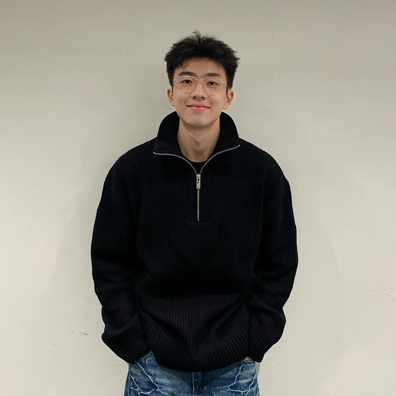 黑色半拉链高领毛衣男秋冬高级感内搭毛线衣韩系慵懒风针织衫外套
