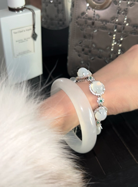 轻奢小众新中式高冰白玉髓925镀银手链高级满钻镶嵌女款