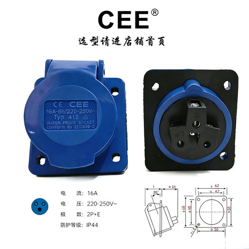 CEE16A3孔暗装斜式插座TYP-413