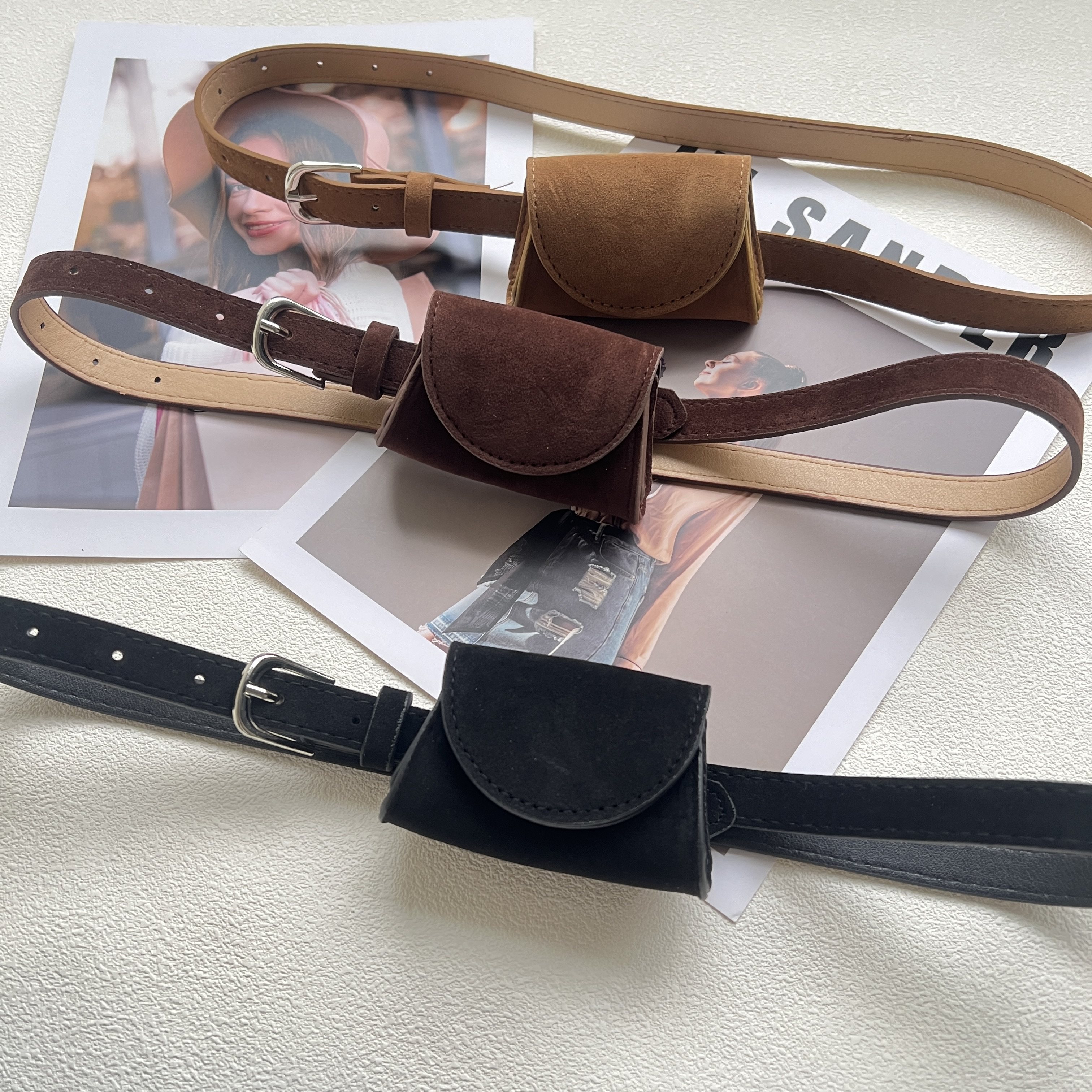 麂皮绒复古腰带小包女装饰裙子毛衣迷你小腰包皮带腰间配饰牛仔裤