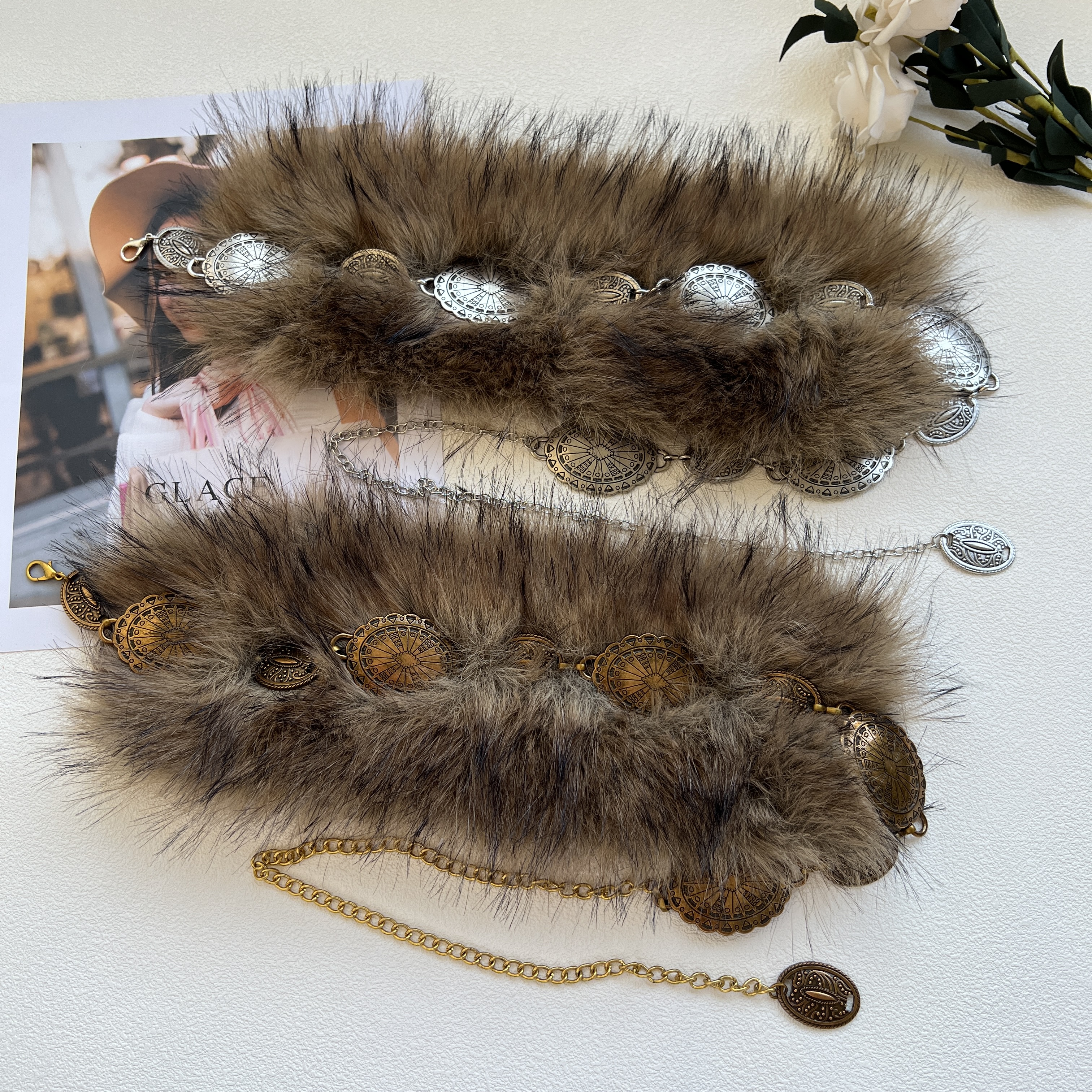 亚文化毛毛拼接金属腰带