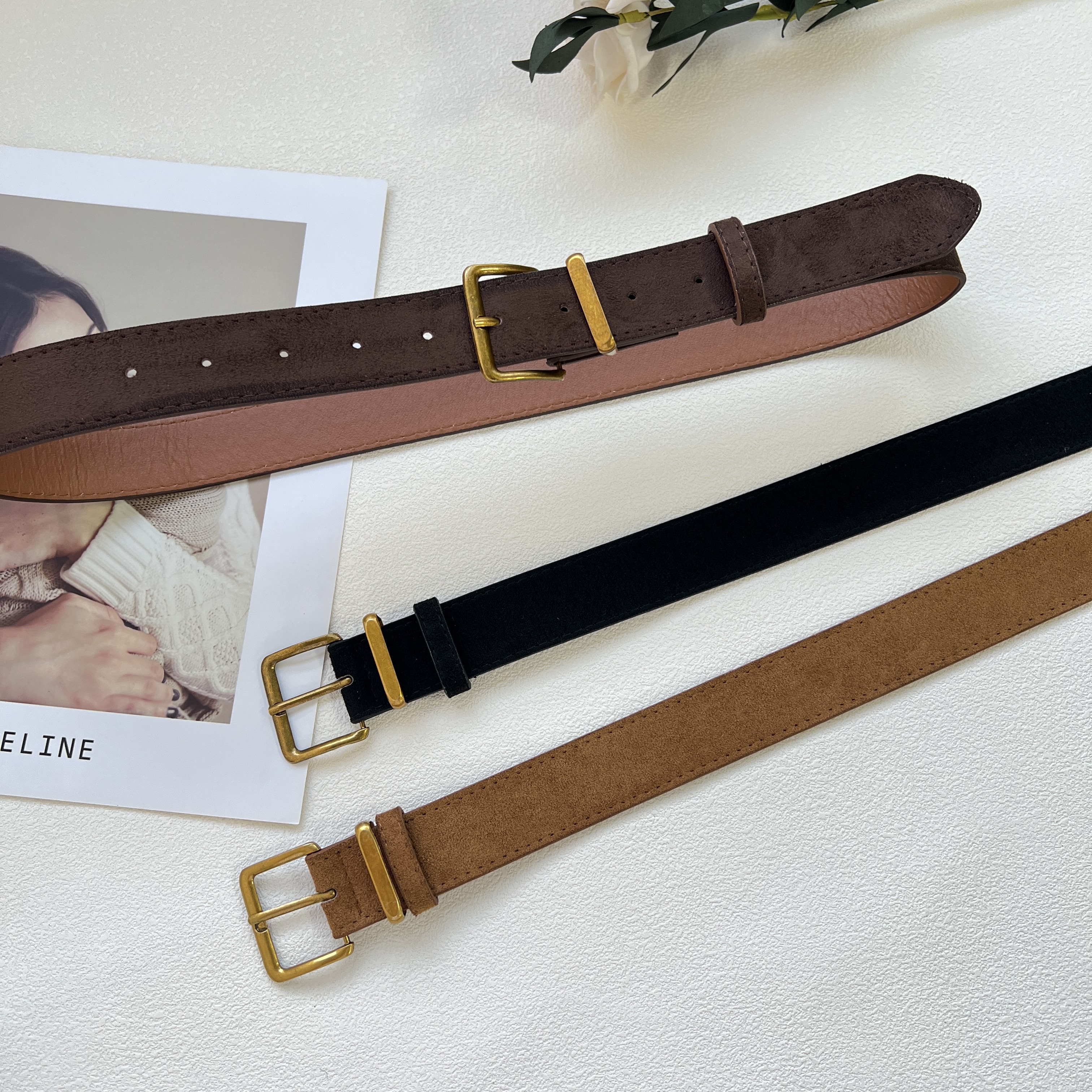 韩版学院风麂皮绒棕色腰带