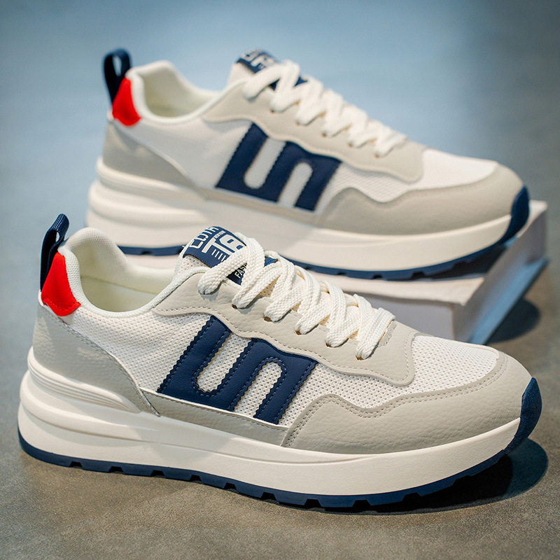 男鞋2025新款夏季网面透气百搭休闲运动鞋男士跑步厚底耐磨学生鞋