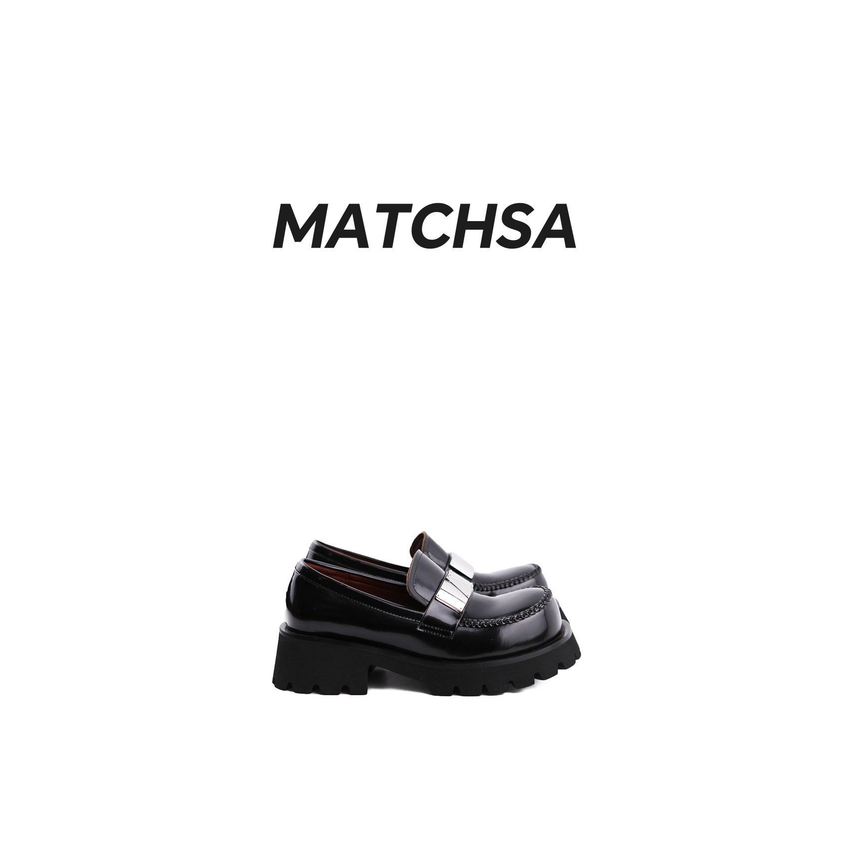 MATCHSA曼琪莎 经典时尚百搭真皮复古英伦风厚底增高乐福鞋