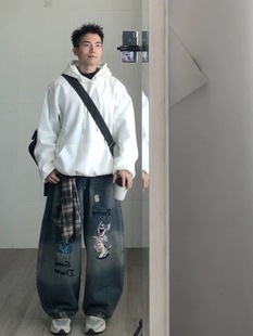 高品质！韩单！复古纯色加绒厚宽松连帽卫衣百搭休闲情侣帽衫