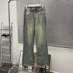 巴家风 韩风New Vintage 小众泥黄复古水洗中腰微喇叭牛仔裤男女