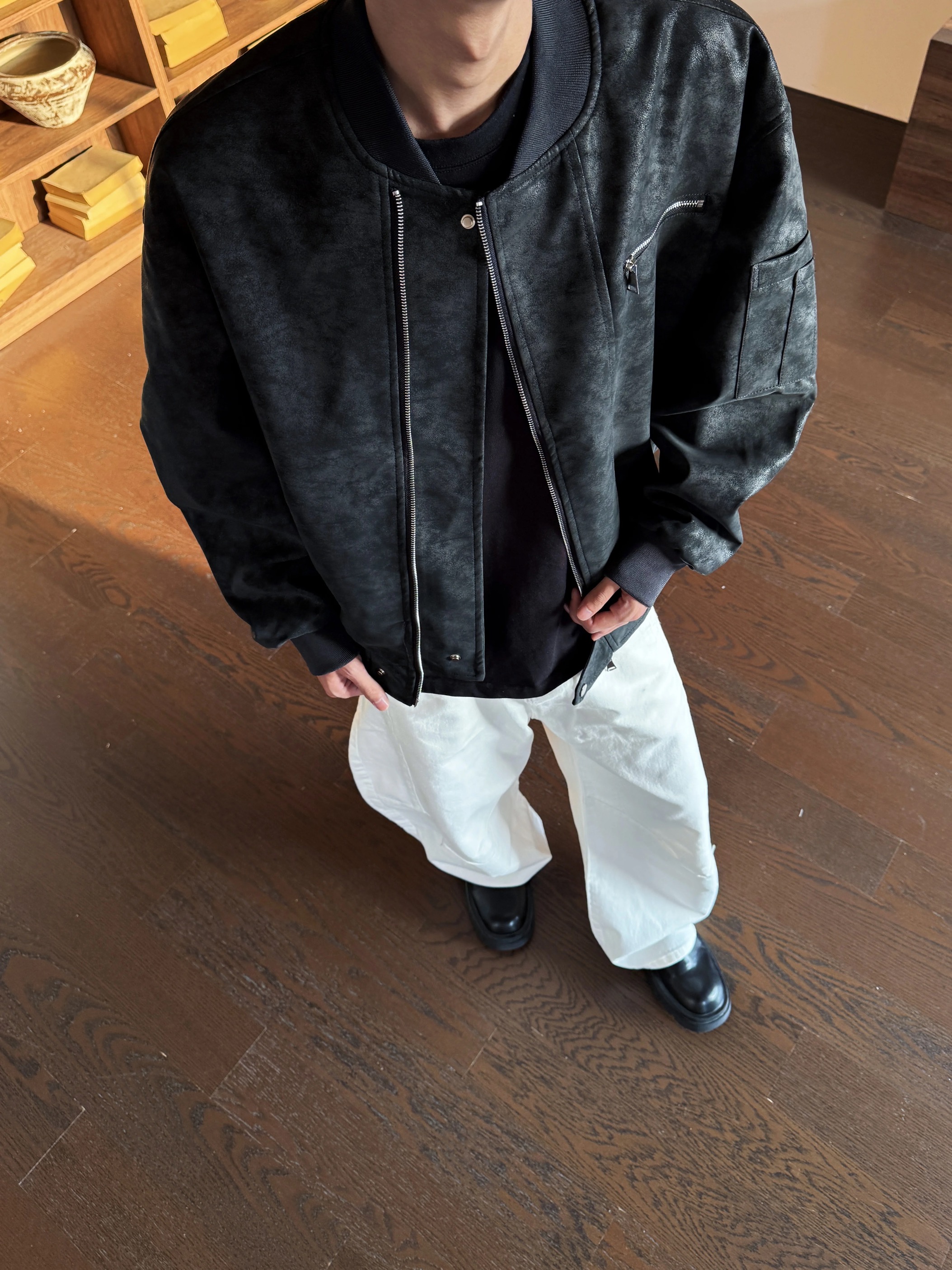 美式复古秋款小众高级感飞行机车加厚夹棉夹克上衣男潮牌高街外套