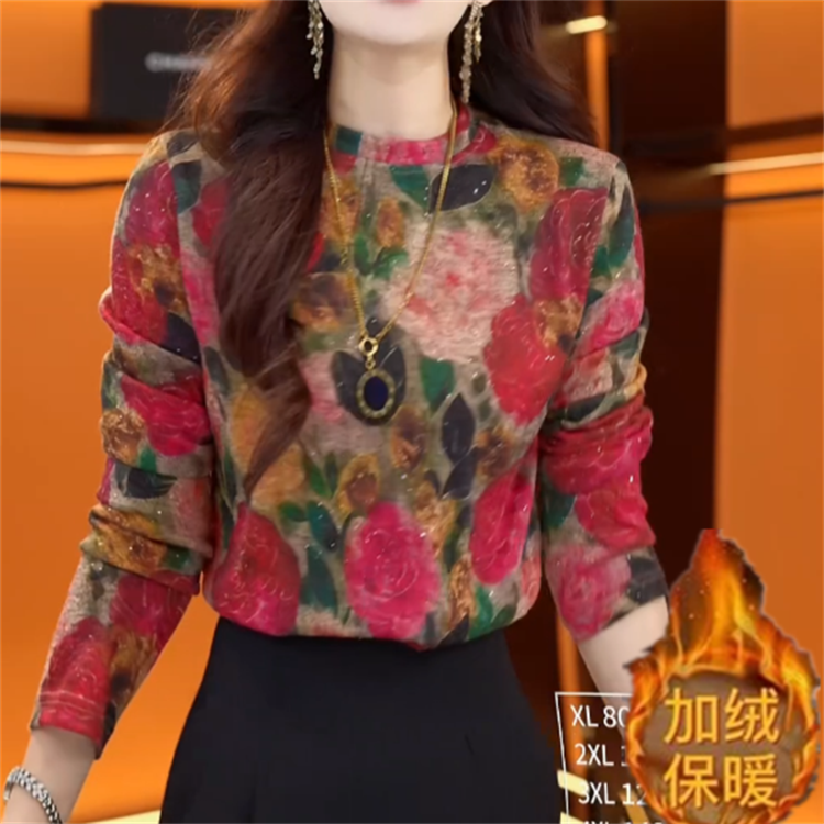 薄绒长袖网红复古老钱风打底衫