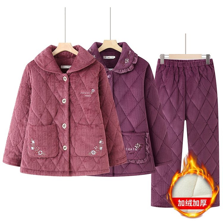 老年人冬装女妈妈棉衣棉裤两件套