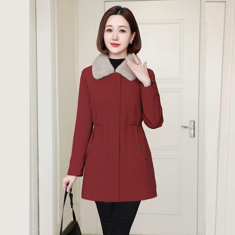 冬季新款韩系兔毛领派克服中长款加绒加厚宽松保暖棉服显瘦洋气