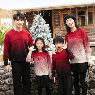 不一样高端亲子装秋冬炸街毛衣圣诞节红色一家三四口全家福母女季