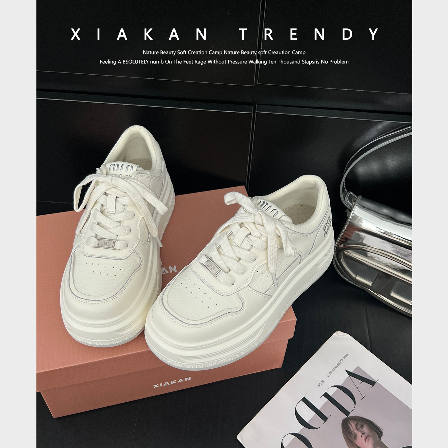 夏侃XIAKAN 厚底增高6cm时尚百搭运动板鞋女冬季运动休闲小白鞋潮