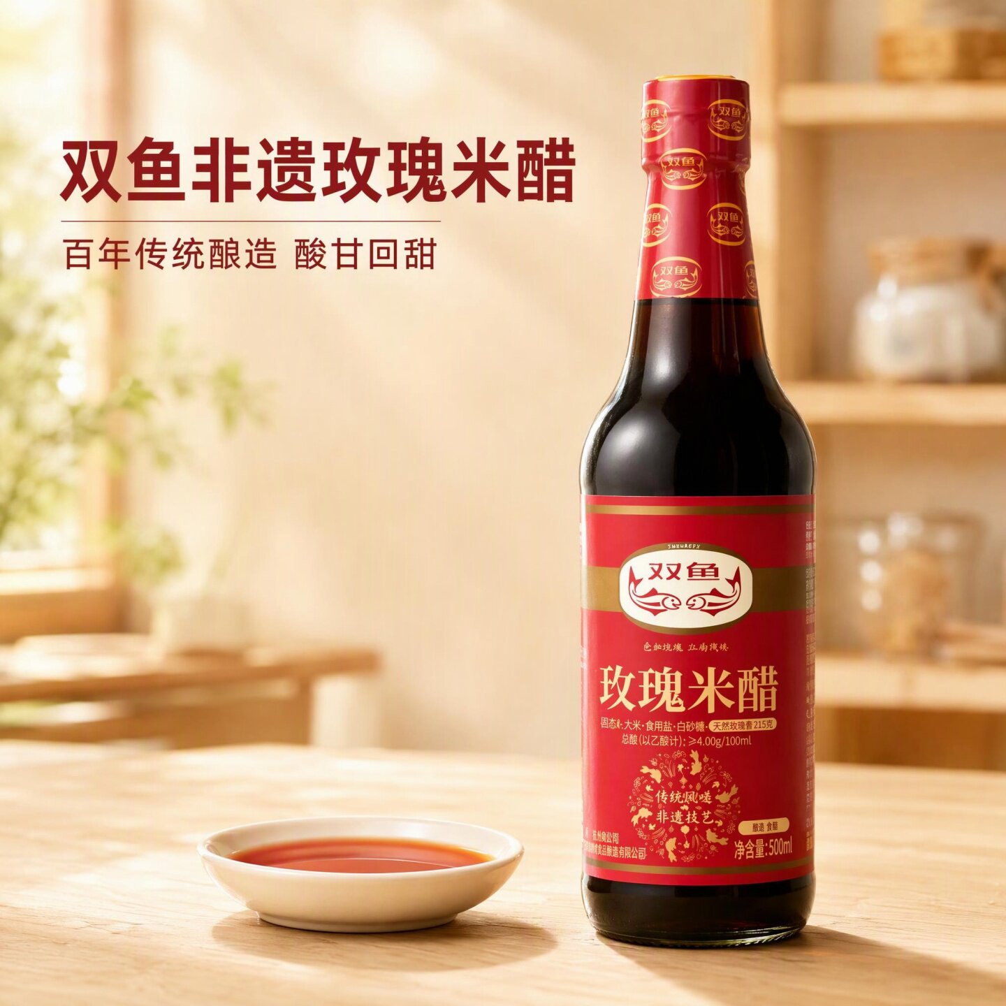 杭州双鱼瓶装玫瑰米醋浙江南风味家用蘸料凉拌炒菜螃蟹饺子食用醋