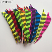 厂家直销新款 条纹刺4寸条纹右羽火鸡彩色真羽箭羽传统竹木箭羽