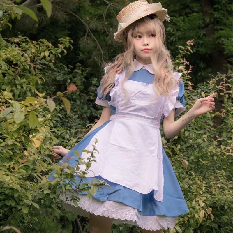 爱丽丝梦游仙境万圣节COSplay可爱萝莉软妹蓝色女仆装连衣裙套装