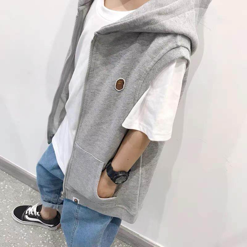 春秋儿童马甲韩版猿人男女童拉链帽衫卫衣宝宝纯棉叠穿开衫潮童装