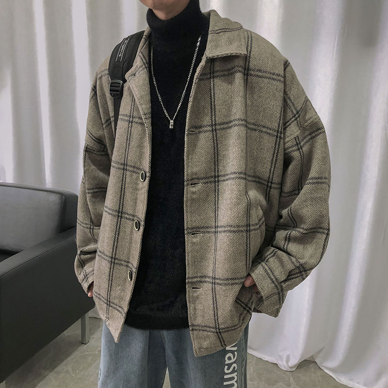 外套男韓版寬鬆呢子風衣夾克潮流