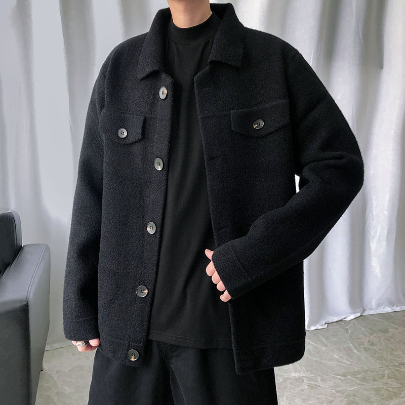 New woolen sweater coat men's slim fitting autumn and winter lapel jacket trend