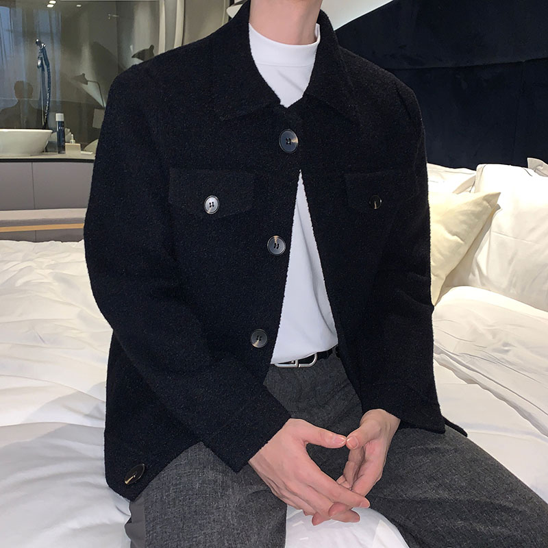 New woolen sweater coat men's slim fitting autumn and winter lapel jacket trend