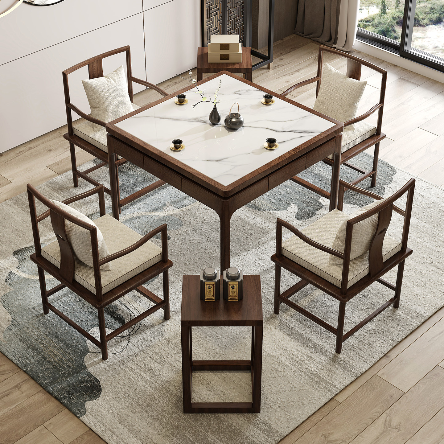 新中式掼蛋专用桌八仙桌实木正方形岩板棋牌桌椅组合四方家用方桌,住宅家具,家用茶台/茶桌,淘宝优惠券,粉丝福利购,淘宝优惠卷