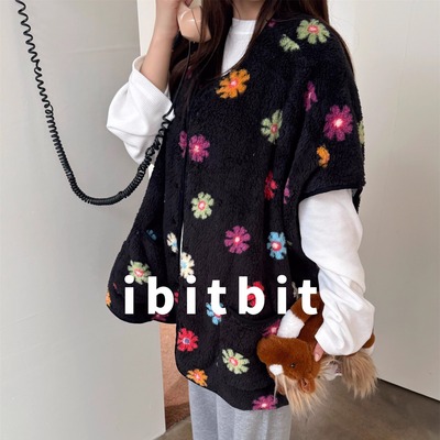 秋冬珊瑚绒落肩马甲背心保暖女士