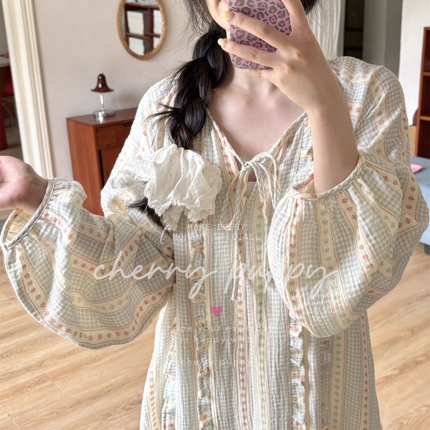 双层纱布舒适宽松韩国睡衣家居服