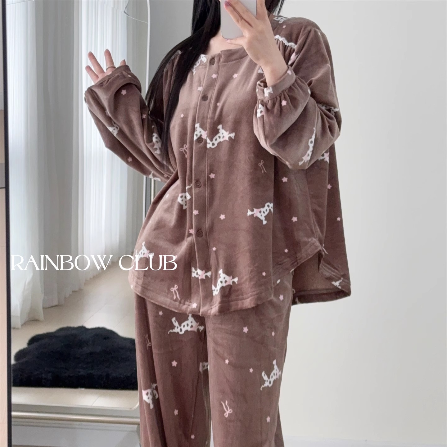 可外穿秋冬亲肤圆领宽松家居服女