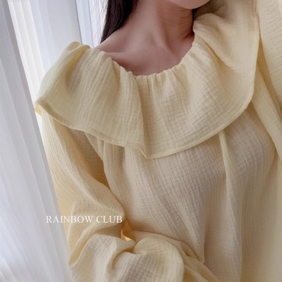 全棉双层纱布法式复古荷叶边睡衣