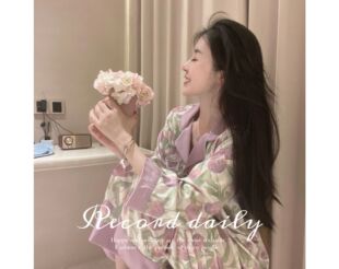 家居服 遇见你 春夏紫色郁金香甜美浪漫花卉春夏睡衣仿真丝长袖