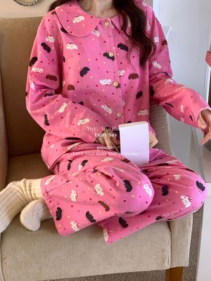 四季拉绒磨毛女士韩国睡衣