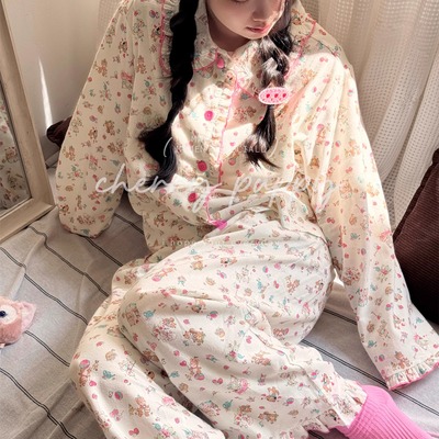 纯棉磨毛秋冬韩系家居服睡衣套装