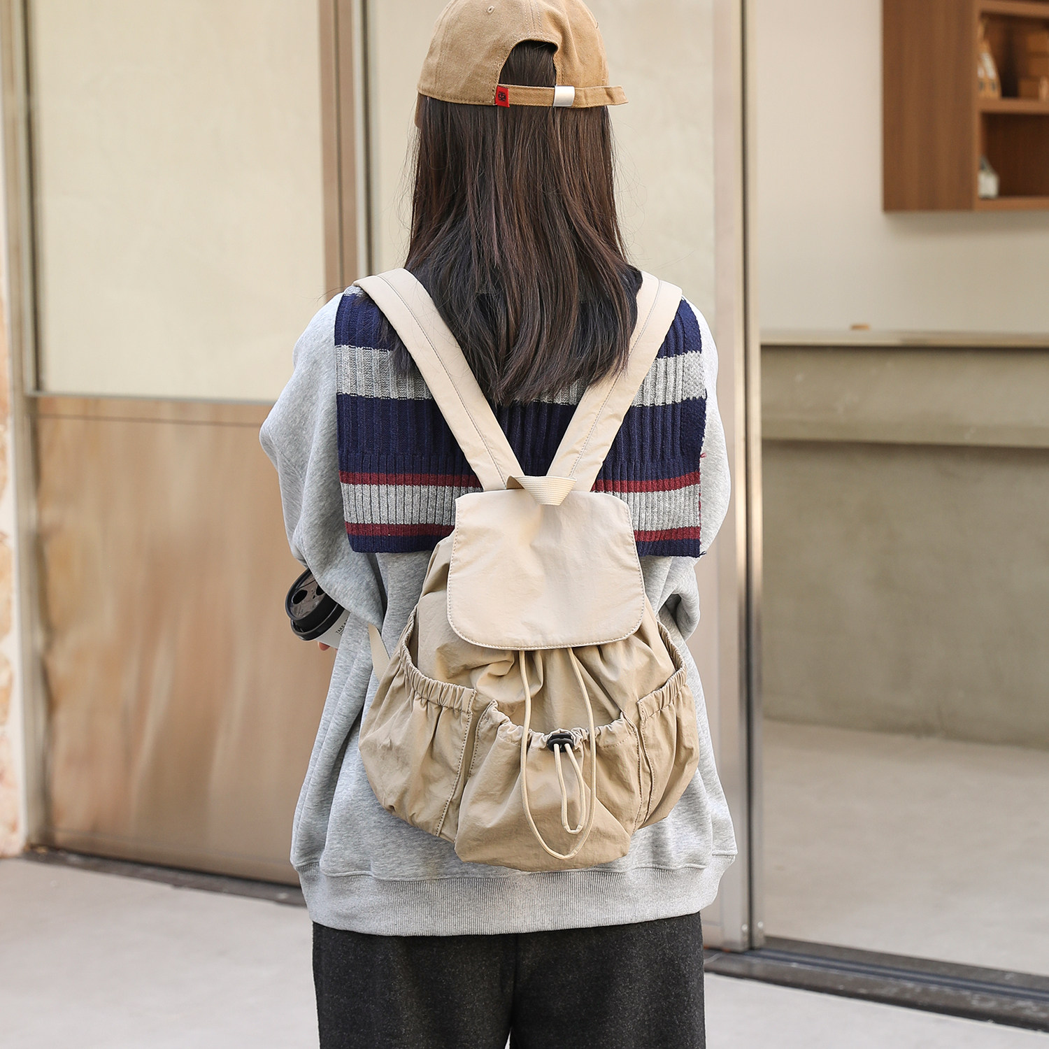 轻便抽绳设计双肩包女2026新款尼龙帆布包休闲百搭小背包学生书包,箱包皮具/热销女包/男包,双肩背包,淘宝优惠券,粉丝福利购,淘宝优惠卷