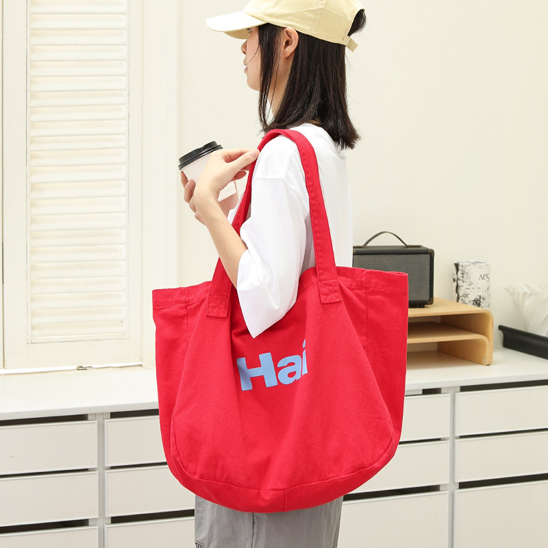 休闲松弛日常~韩版ins超火单肩包环保购物袋托特包女大容量帆布包