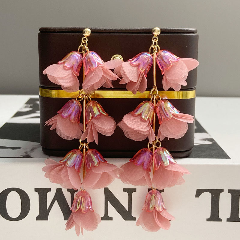 法式网纱花朵流苏耳环轻奢小众设计感耳坠欧美夸张甜美大气耳饰女,饰品/流行首饰/时尚饰品新,耳环,淘宝优惠券,粉丝福利购,淘宝优惠卷