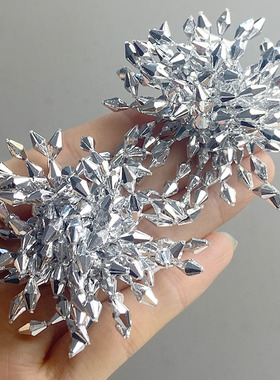 欧美夸张气质复古金色耳钉晚宴会银灰色水晶琉璃串珠烟花流苏耳环