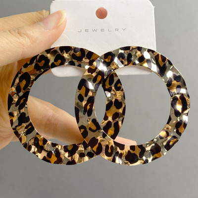 欧美潮流豹纹几何圆圈镂空形状耳环夸张个性大气时髦耳饰网红耳钉