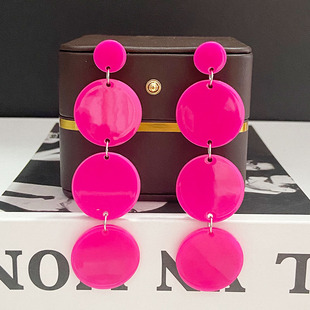 新款荧光色三连拼接圆片耳钉耳环复古简约欧美亚克力耳坠耳饰品女