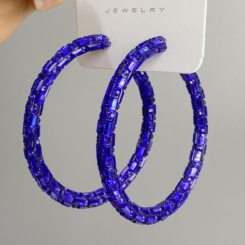 法式复古时髦水钻圈圈耳环耳圈欧美网红气质个性夸张大圆圈耳饰女