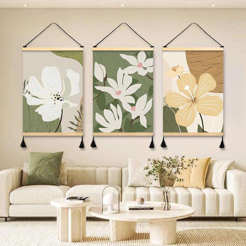 现代花卉餐厅装饰画轻奢客厅挂画电表箱遮挡挂毯治愈系静物挂布图片