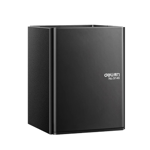 得力金属笔筒CEO经典黑色大号方形笔筒收纳简约办公时尚磨砂质感桌面摆件大气多功能办公室桌面笔筒精致防滑