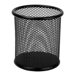 得力金属网纹笔筒黑色圆形创意网格时尚收纳筒办公室北欧个性简约笔筒摆件多功能高档办公文具笔插商务收纳