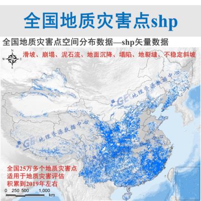 全国地质灾害点shp矢量数据滑坡塌陷泥石流地裂缝地面沉降gis数据