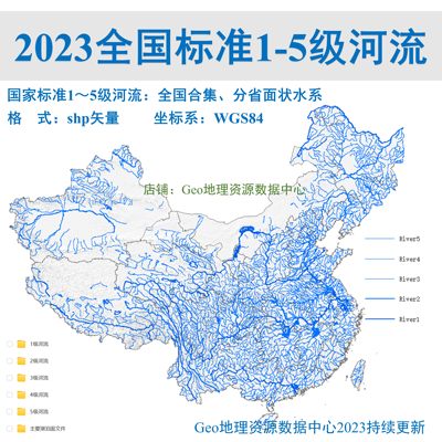 全国中国1-5级标准河流水系河道shp矢量数据gis数据按省分区