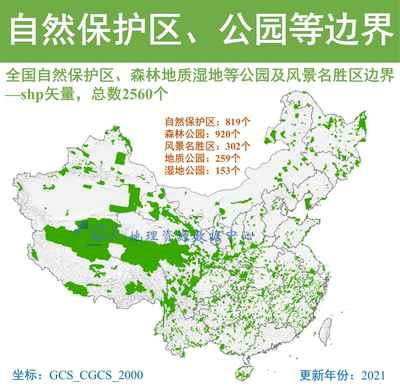 全国自然保护区边界面gis数据森林地质湿地公园风景名胜区shp矢量