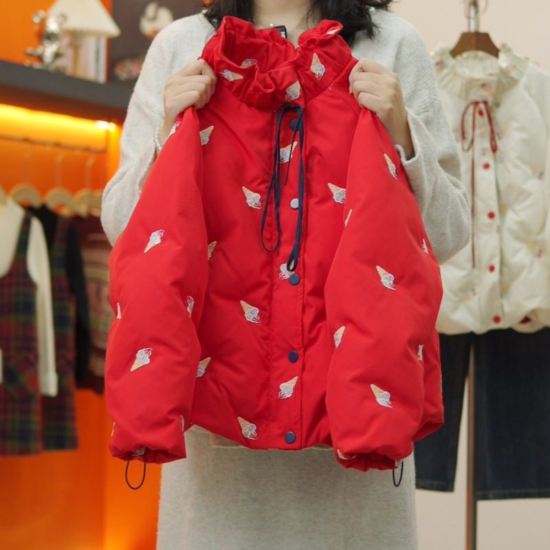 童装女童红色羽绒棉服冬装2026新款女中大童洋气儿童超好看拜年服