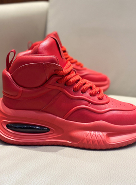 2025冬季新款本命年红色男鞋气垫高帮休闲运动鞋厚底增高老爹鞋