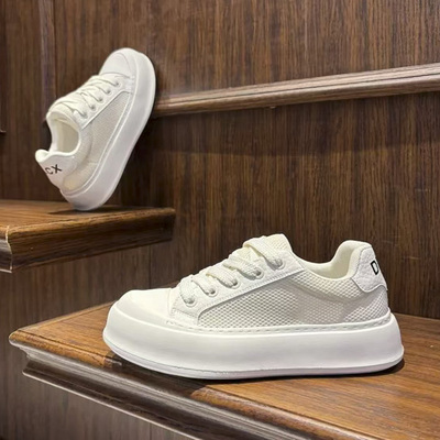 春季网面透气厚底增高小白鞋男